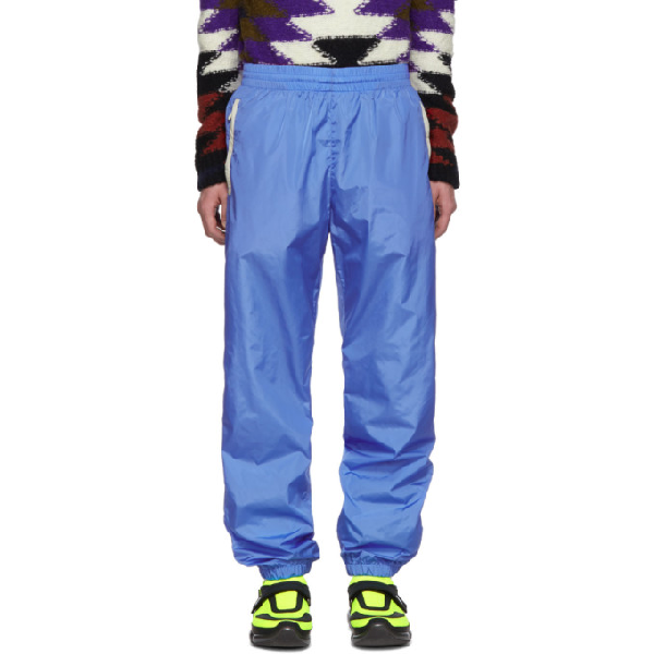 blue nylon track pants