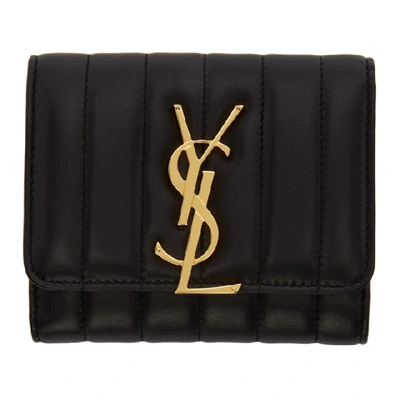 Saint Laurent Triple Fold Quilted Leather Purse In 1000 Black