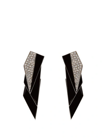 Saint Laurent - Geometric Crystal Embellished Clip On Earrings - Womens - Black In 8178 Pallad