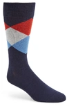 Cole Haan Large Diamond Crew Socks In Blue