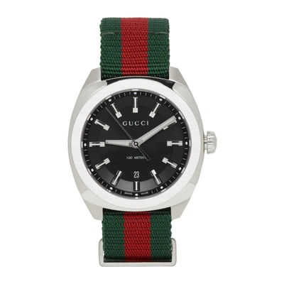Gucci Men's Watch With Signature Web Strap In Silver/gree