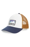 Patagonia Shop Sticker Trucker Hat - White In White With Classic Navy