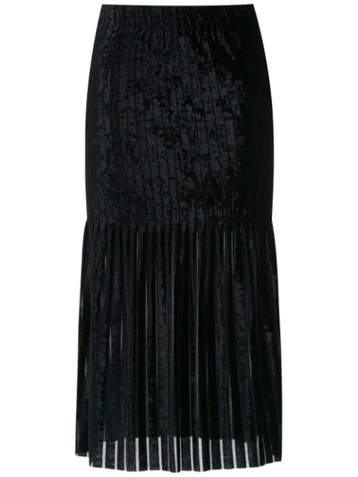 À La Garçonne Striped Velvet Skirt In Black