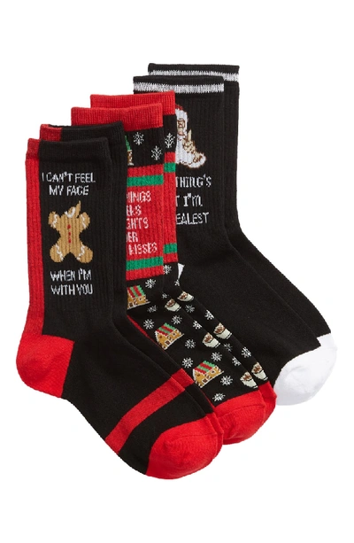 Sockart Holiday Festive 3-pack Crew Socks In Black