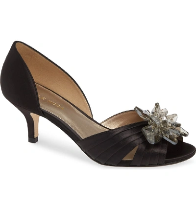 Pelle Moda Luna Open Toe Pump In Black Satin