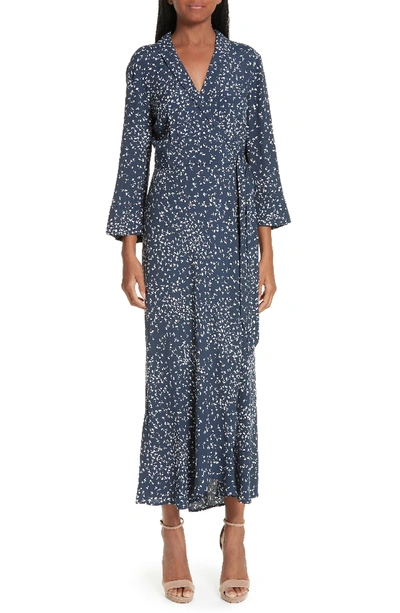 Ganni Barra Crepe Wrap Dress In Total Eclipse | ModeSens