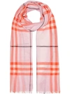 Burberry Lightweight Check Wool And Silk Scarf In Pink