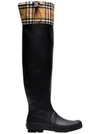 Burberry Vintage Check And Rubber Knee-high Rain Boots In Black