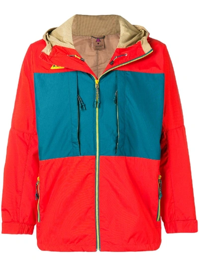 Nike Acg Colour-block Ripstop Hooded Anorak In Habanero Red/ Teal