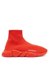 Balenciaga Men's Logo Speed Sneakers With Tonal Rubber Sole In Red