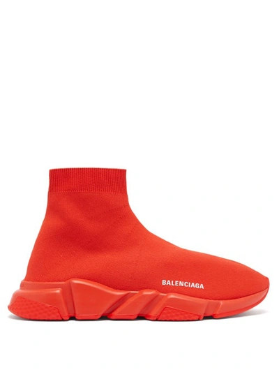 Balenciaga Men's Logo Speed Sneakers With Tonal Rubber Sole In Rouge Red |  ModeSens