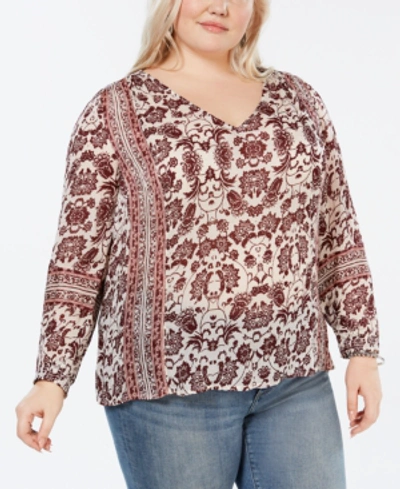 Lucky Brand Plus Size Printed V-neck Top In Multi