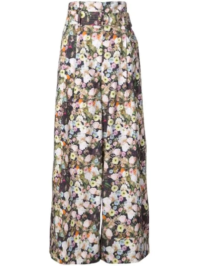 Adam Lippes Oversize Belted Floral Cotton Poplin Pants In Multicolour