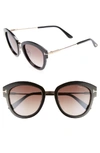 Tom Ford Mia 55mm Cat Eye Sunglasses - Black Acetate/ Rose Gold