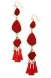 Panacea Drusy Tassel Earrings In Red