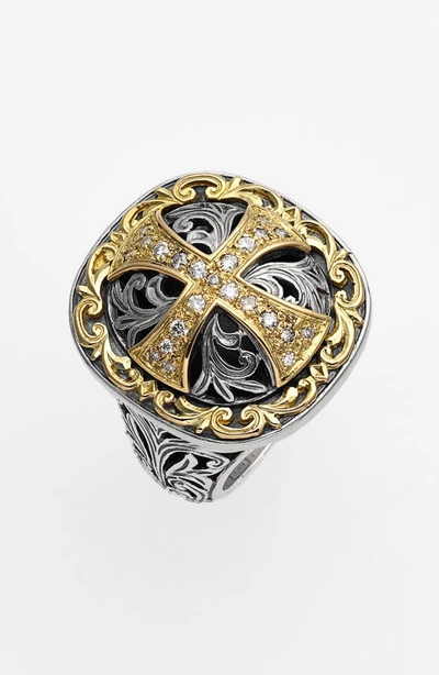 Konstantino 'diamond Classics' Diamond Cross Two-tone Ring In Yellow Gold Silver