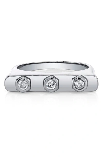 Sheryl Lowe 3-bezel Diamond Bar Ring In Sterling Silver