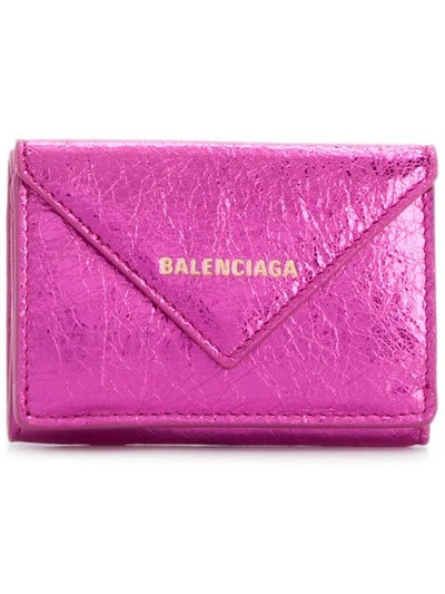 Balenciaga Papier Metallic-leather Purse In Pink