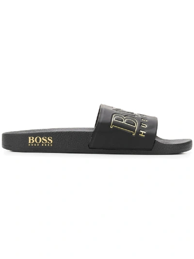 Hugo Boss Boss  Logo Embossed Slides - Black