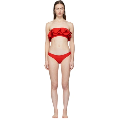 Lisa Marie Fernandez Red Crepe Sabine Bikini In Tomato