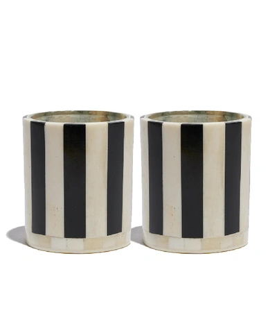 Lele Sadoughi Striped Votive Candles - Set Of Two In Black/white