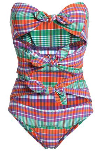 Lisa Marie Fernandez Woman Tie-front Checked Seersucker Swimsuit Multicolor