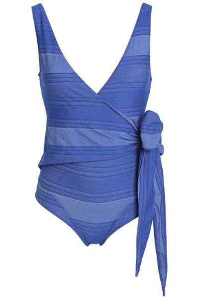 Lisa Marie Fernandez Woman Bow-detailed Stretch-cotton Wrap Swimsuit Blue