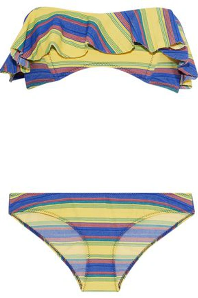 Lisa Marie Fernandez Woman Natalie Ruffled Striped Stretch-cotton Bandeau Bikini Yellow