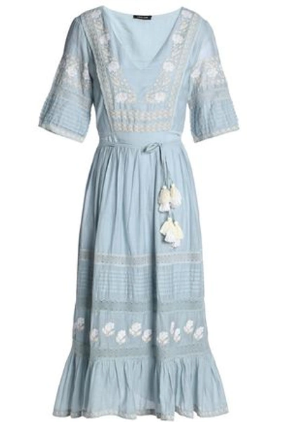 Love Sam Woman Tasseled Embroidered Cotton-blend Midi Dress Sky Blue |  ModeSens