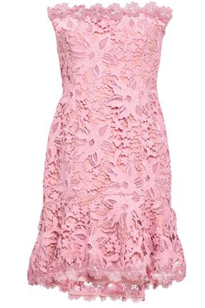 Nicholas Woman Strapless Guipure Lace Mini Dress Baby Pink