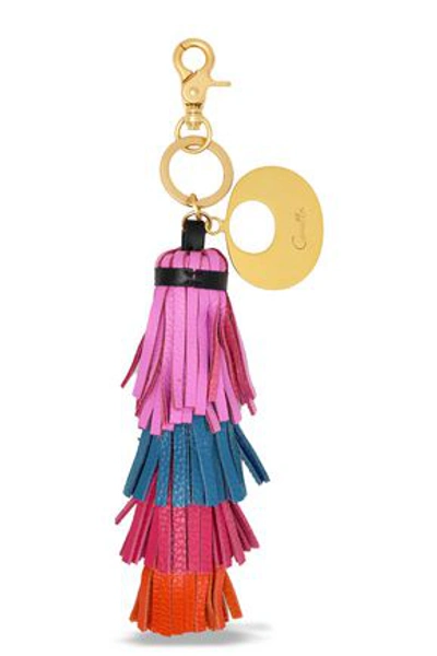 Camilla Woman Color-block Leather Tassel Keychain Pink