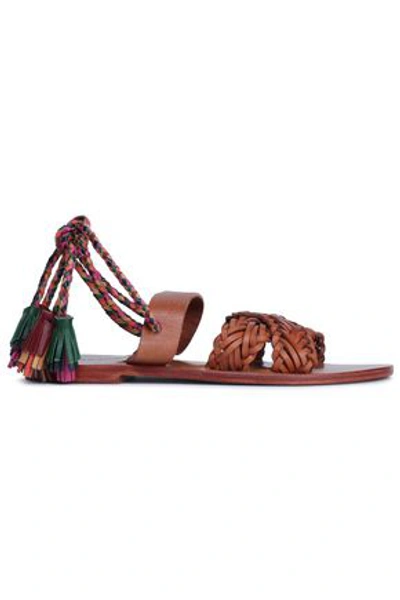 Antik Batik Naty Tasseled Braided Leather Sandals In Brown