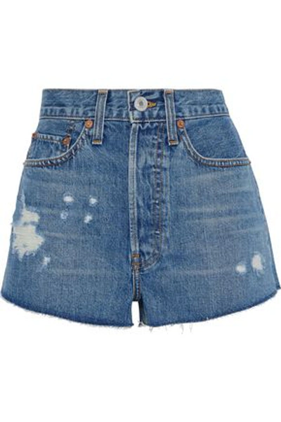 Re/done By Levi's Woman Distressed Denim Shorts Mid Denim