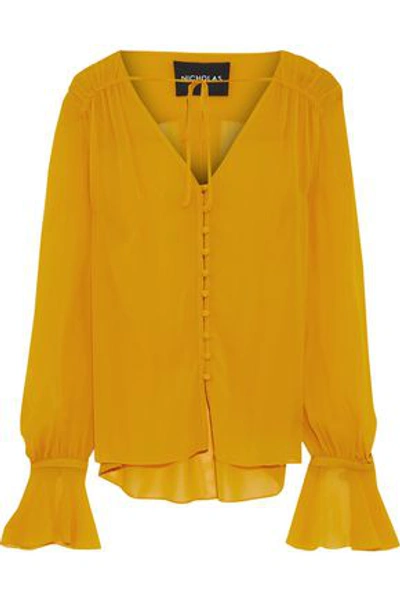 Nicholas Woman Bow-detailed Silk-georgette Blouse Mustard