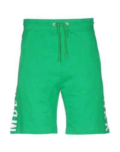 Bikkembergs Man Shorts & Bermuda Shorts Green Size M Cotton, Elastane