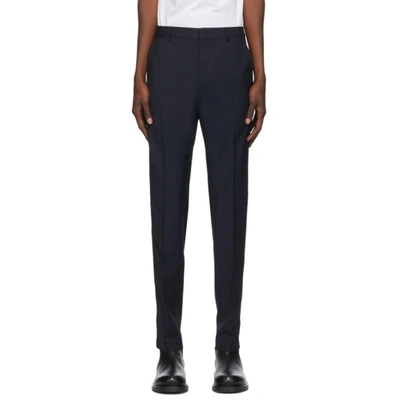 Valentino Navy Wool & Mohair Stripe Trousers In Black