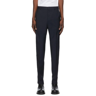 Valentino Navy Wool & Mohair Stripe Trousers In 598 Navy