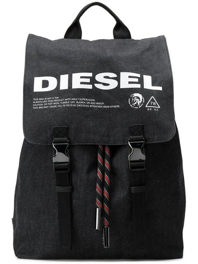 Diesel Denim Backpack With Print In Blue