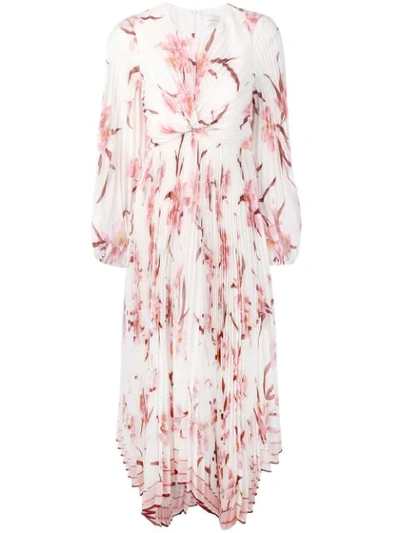 Zimmermann Corsage Twist-front Pleated Printed Organza Midi Dress In White