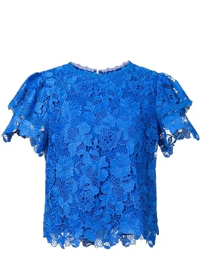 Alice And Olivia Glady Lace Crop Blouse In Blue
