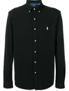 Polo Ralph Lauren Icon Logo Button Down Pique Shirt In Black