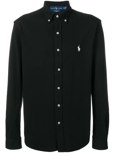 Polo Ralph Lauren Icon Logo Button Down Pique Shirt In Black In Grey