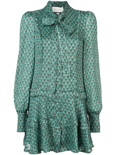 Alexis Monika Printed Tie-neck Button-front Shift Dress In Green