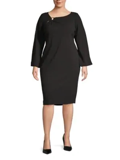 Calvin Klein Plus Long-sleeve Sheath Dress In Black
