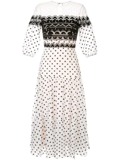 Temperley London Polka-dot Cotton-blend Midi Dress In White