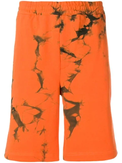 Helmut Lang Marbled Cotton Terry Shorts In Orange,black