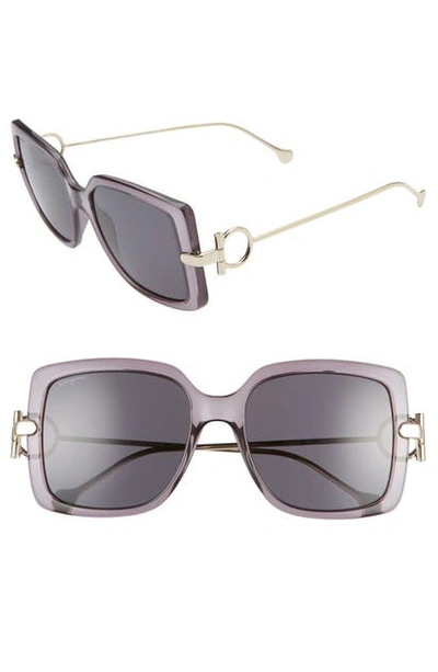 Ferragamo Gancio Rectangle Plastic & Metal Sunglasses In Gray