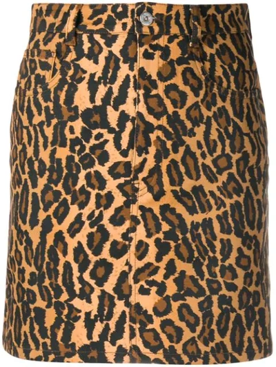 Miu Miu Appliquéd Leopard-print Denim Mini Skirt In Brown