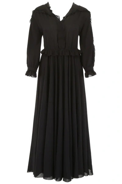 Bottega Veneta Long Ruffled Dress In Black