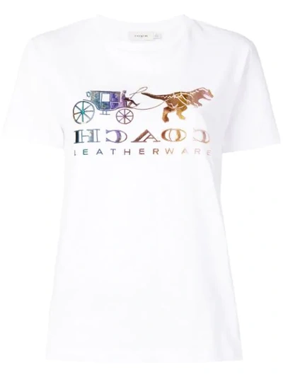 Coach Mirrored Rexy And Carriage Satin-stitch Logo Tee In Optic White